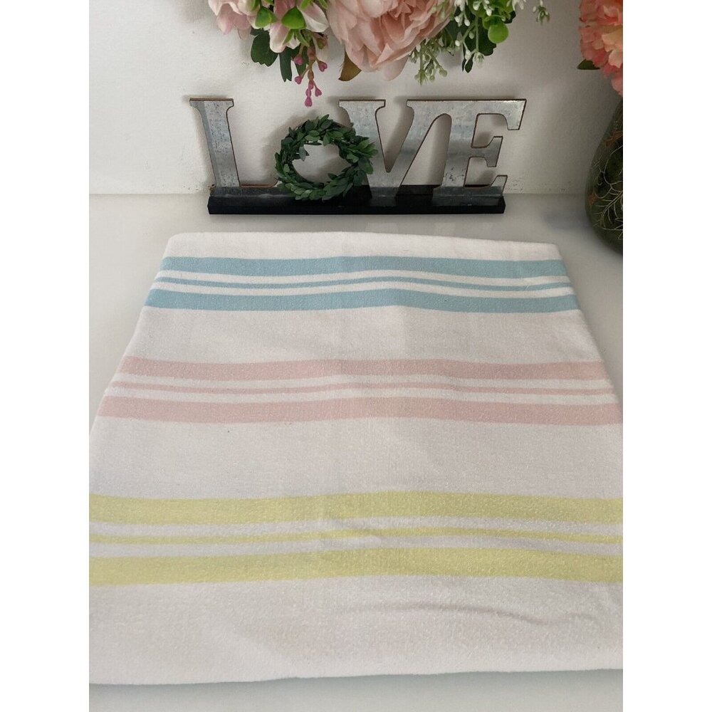 Vtg Baby Receiving Blanket Dundee 25X38 Stripes Pink Blue Nursery Swaddle 1970's - Picture 2 of 16